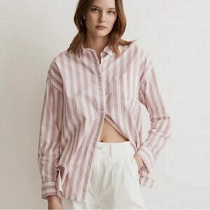 Madewell Pink and White Striped Button-Down Shirt